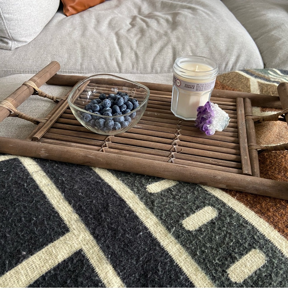Antique Bamboo Wicker Serving Tray With Handles - Asian Tea Serving Tray
